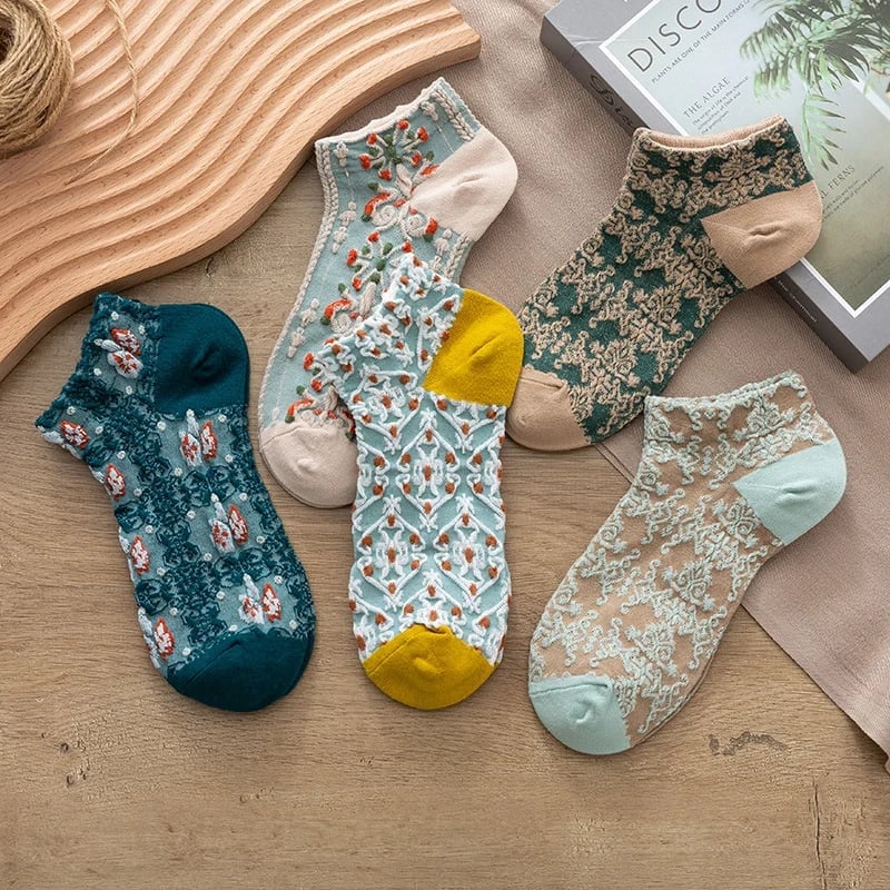Women's Floral Cotton Socks（3 pairs）