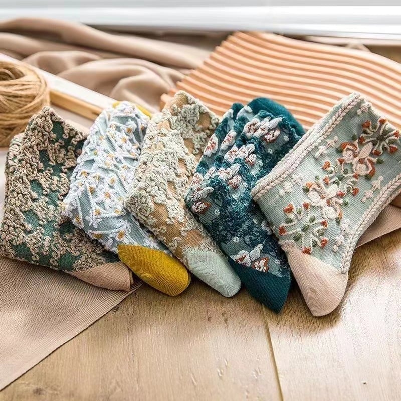 Women's Floral Cotton Socks（3 pairs）