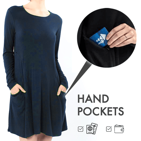 Lace Patchwork Round Neck Pocket Loose Dress